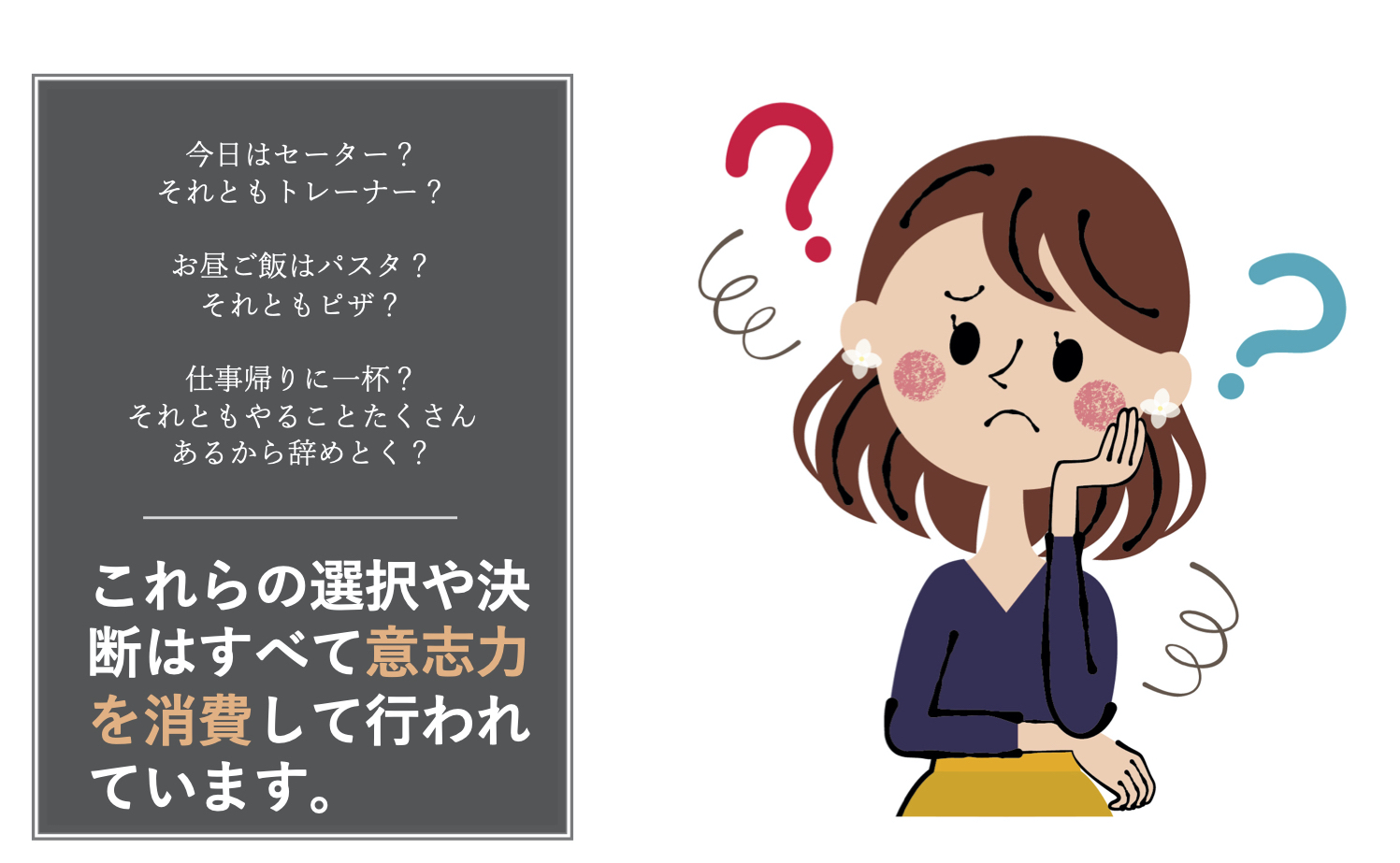 「意思が弱い」のほとんどは「意志力の無駄遣い」をしているだけだから、意志力のコストカットをオススメ。 株式会社KeyPerformance